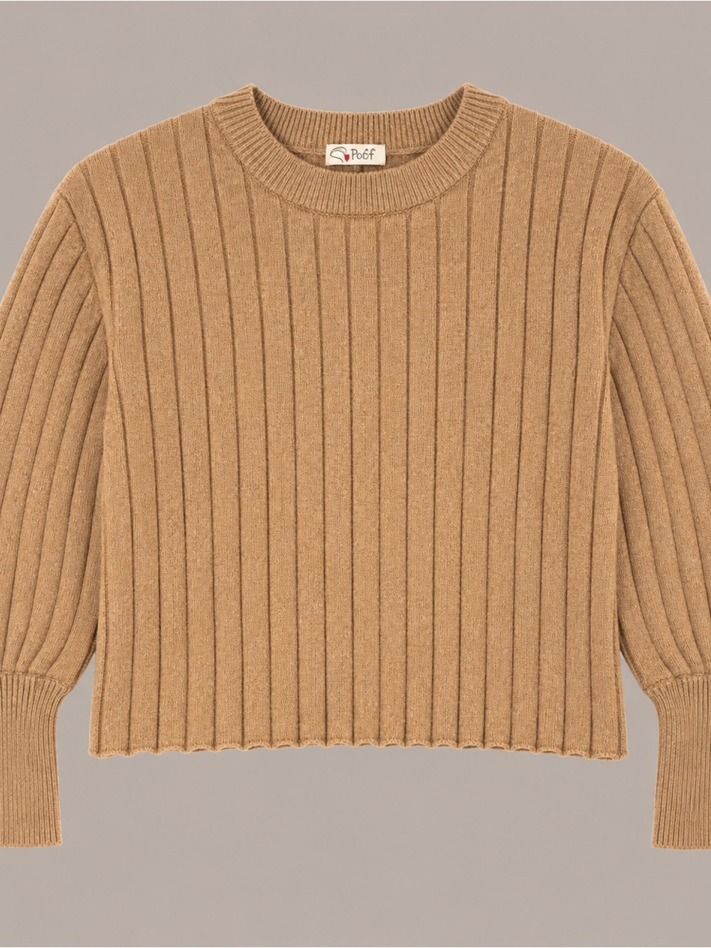 Ribbed Crewneck Sweater in Camel Tan